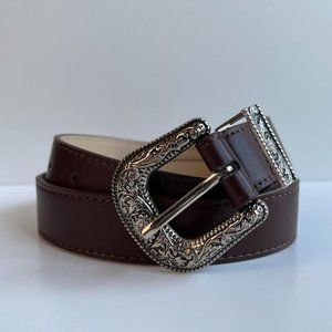 Vtg 'Red Temple' Brown Studded Statement Boho Western Leather Belt UK 14/16 L